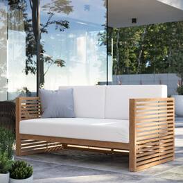 Carlsbad Teak Wood Outdoor Patio Loveseat by Modway - Natural White