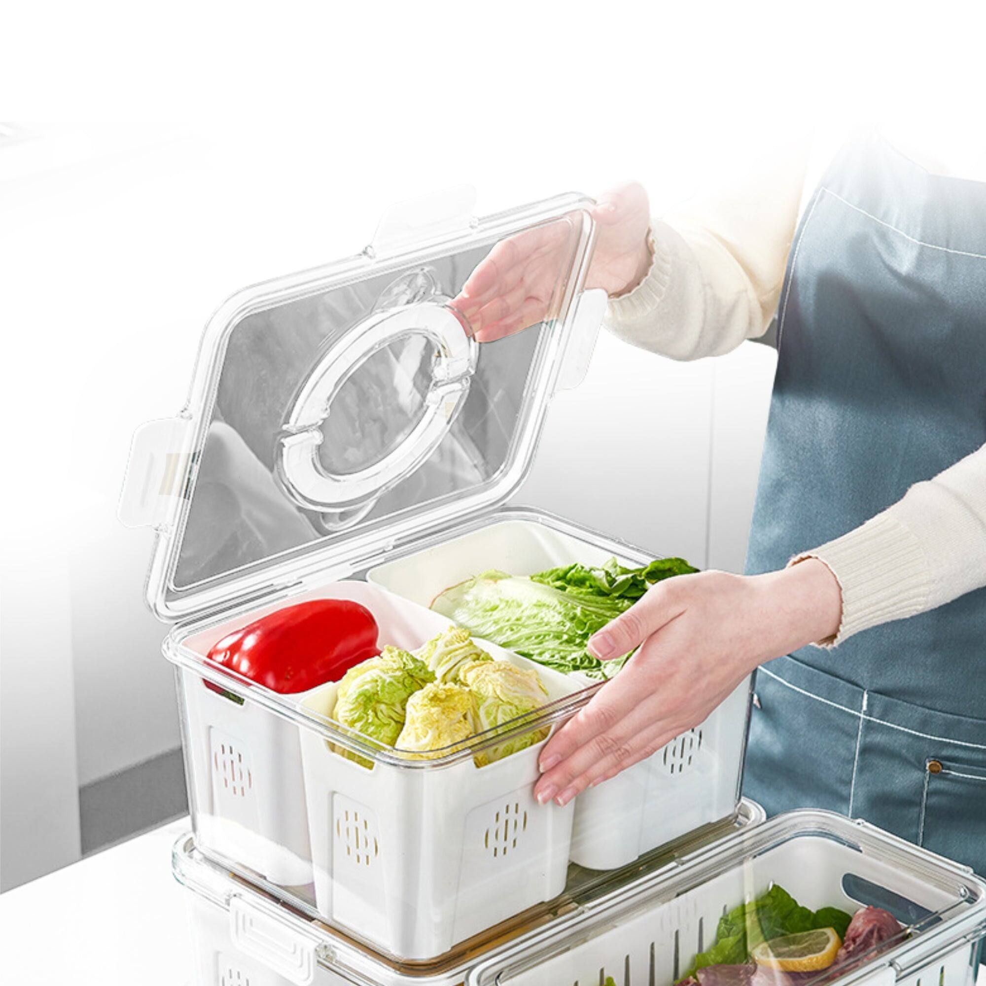 Alt View 9. Cheer Collection - Fruit Organizer for Refrigerator – 4-Compartment Produce Saver with Lid & Handle, Fruit and Veggie Storage Containers - 4 Compartment Container.