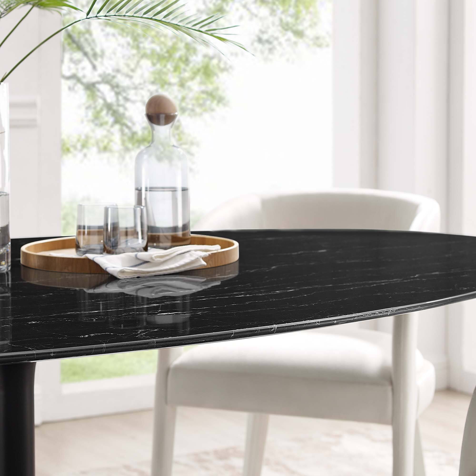 Alt View 6. Modway - Lippa 78" Oval Faux Marble Dining Table by Modway - Black Black.
