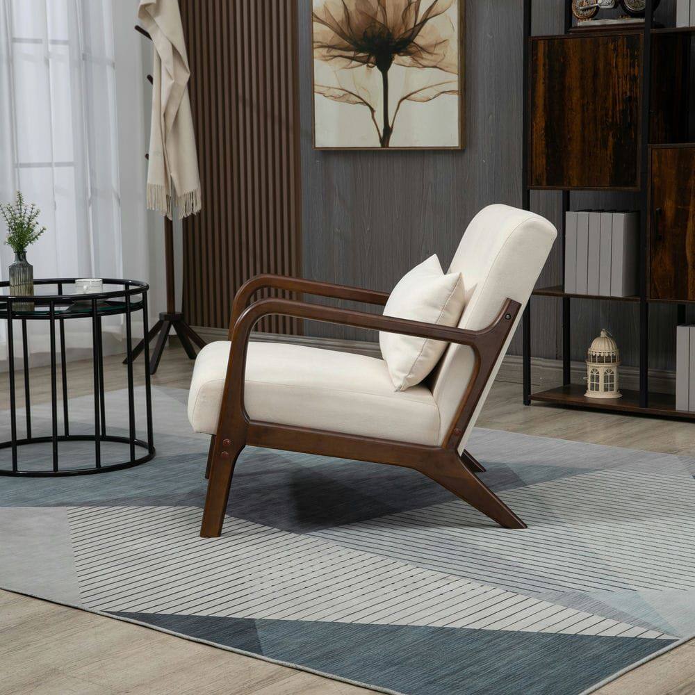 Alt View 4. Kadyn - Mid Century Modern Accent Chair with Wood Frame & Waist Cushion, Upholstered Reading Armchair for Living Room, White - White.