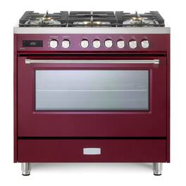 Verona - Ultima 36 in. Dual Fuel Range with 5 Sealed Burners in Burgundy - Burgundy