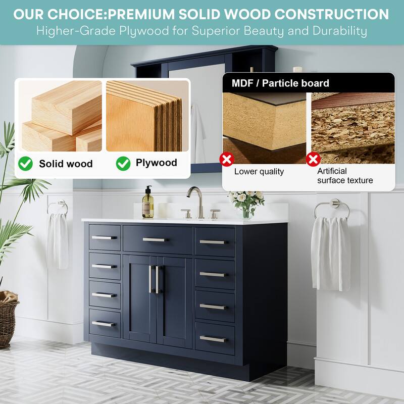 OUR CHOICE: PREMIUM SOLID WOOD CONSTRUCTION  
Higher-Grade Plywood for Superior Beauty and Durability  

Solid wood  
Plywood  

MDF / Particle board  
Lower quality  
Artificial surface texture