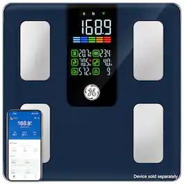 GE - Smart Body Weight Scale, Digital Body Fat BMI Muscle Scale, Bluetooth Health Analyzer with App, 500lb Large Platform - Dark Blue