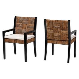 bali & pari - Raniya 2-Piece Handwoven Seagrass Armchairs - Solid Mango Wood Frame Dining Chair with Woven Seat and Backrest - Natural Brown/Black