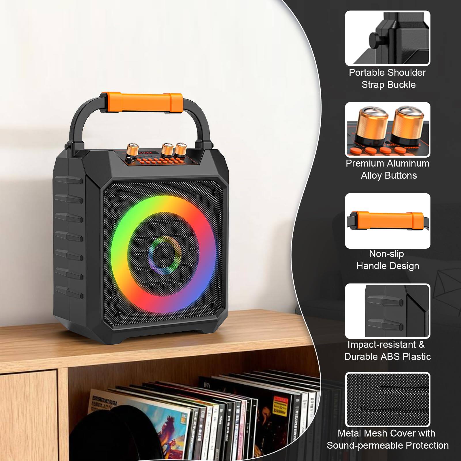 - Portable Shoulder Strap Buckle
- Premium Aluminum Alloy Buttons
- Non-slip Handle Design
- Impact-resistant & Durable ABS Plastic
- Metal Mesh Cover with Sound-permeable Protection