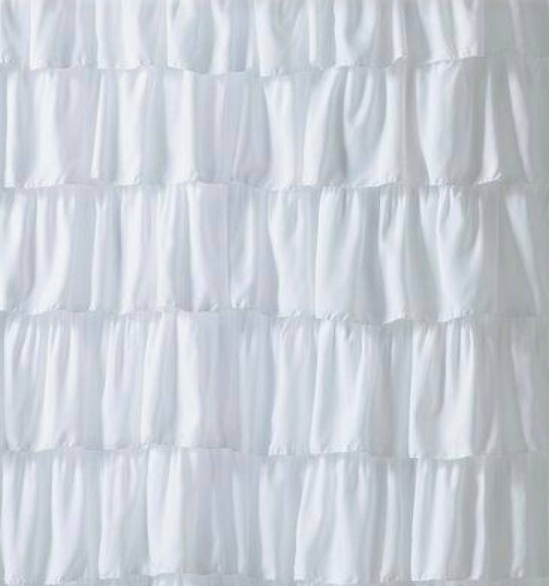 Left. Kate Aurora - Kate Aurora Shabby Chic Style White Crushed Ruffle Fabric Shower Curtain - Standard Size - White.