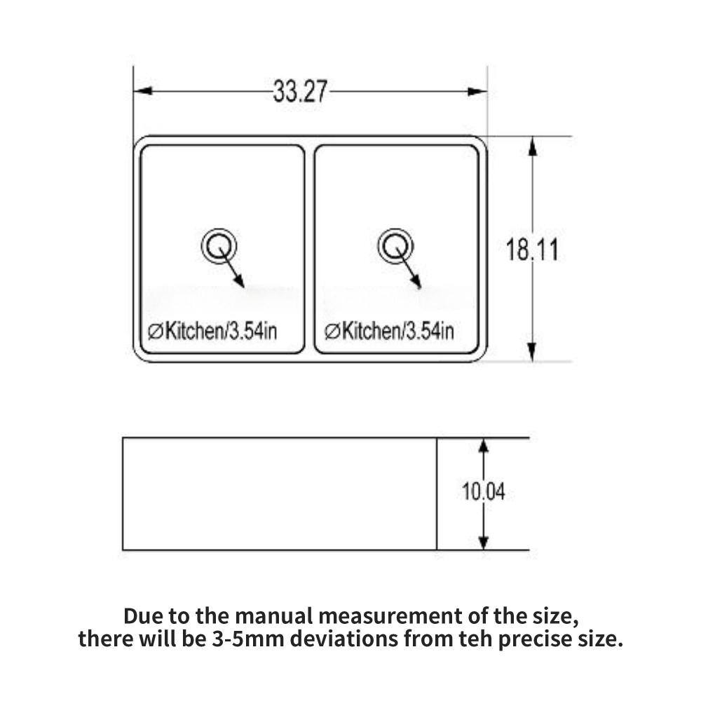 33.27 18.11 Kitchen/3.54in Kitchen/3.54in 10.04

Due to the manual measurement of the size, there will be 3-5mm deviations from the precise size.