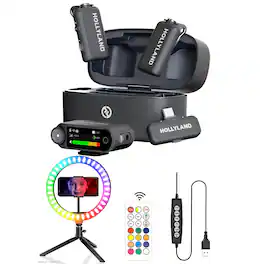 HOLLYLAND - LARK MAX 2 Wireless Mic Cameras & Mobile + 10" RGB Ring Light & Tripod - Black