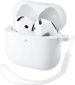 Ornarto - for AirPods 4th Generation Case(2024), Soft Silicone Full Protective Cover with LED Visible - White