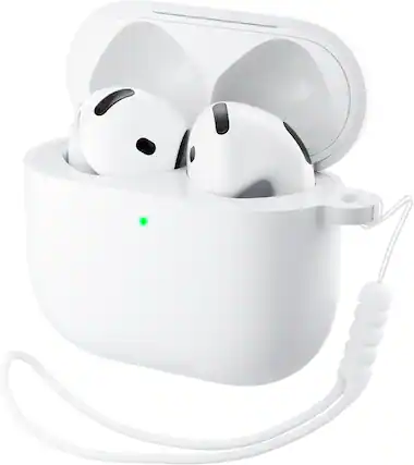 Front. Ornarto - ORNARTO for AirPods 4th Generation Case(2024), Soft Silicone Full Protective Cover with LED Visible - White - White.