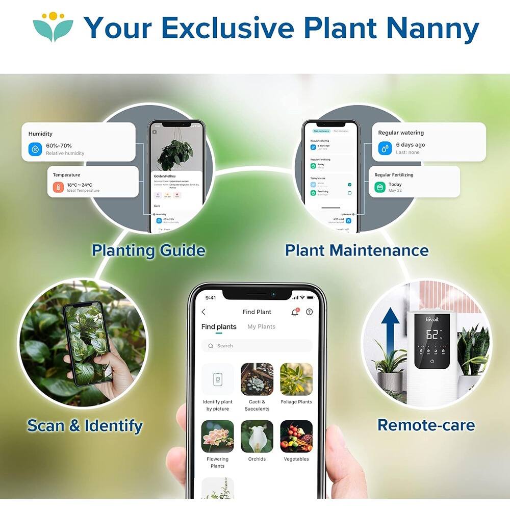 Your Exclusive Plant Nanny

Humidity  
60%-70% Relative humidity

Temperature  
18°C - 24°C Local Temperature

Planting Guide

Plant Maintenance

Regular watering  
6 days ago

Regular Fertilizing  
Today May 23

Scan & Identify

Remote-care

Find plants  
My Plants  
Search  
Identify plant by picture  
Carti & Foliage Plants  
Succulents  
Flowering Plants  
Orchids  
Vegetables