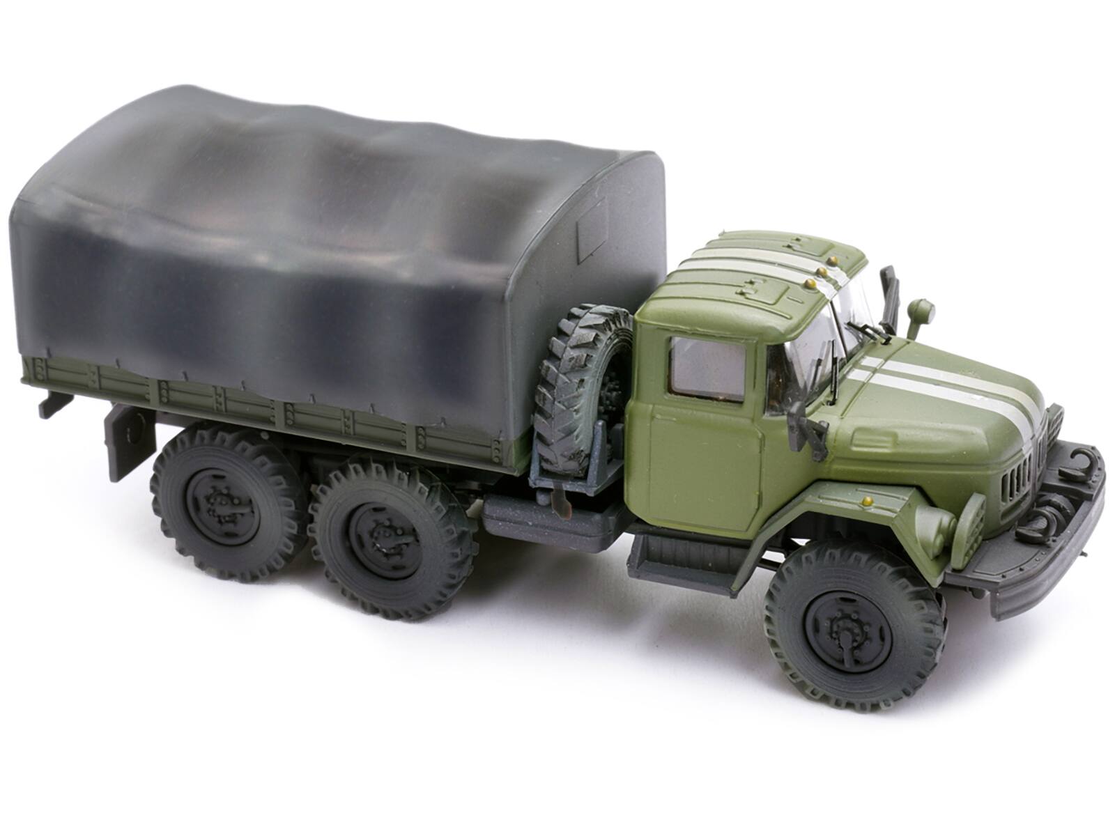 Left. Legion - ZIL 131 Cargo Truck Green with White Stripes "Ukrainian Ground Forces" 1/72 Diecast Model by Legion - Green with White.