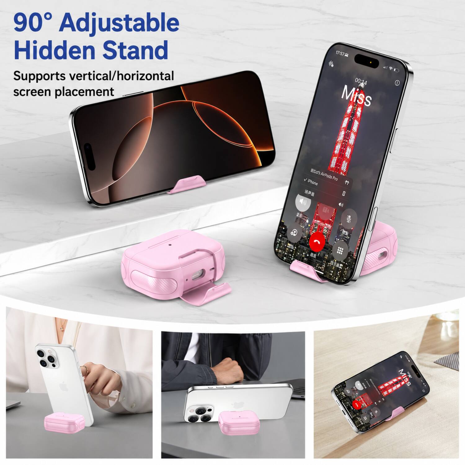 90° Adjustable Hidden Stand  
Supports vertical/horizontal screen placement