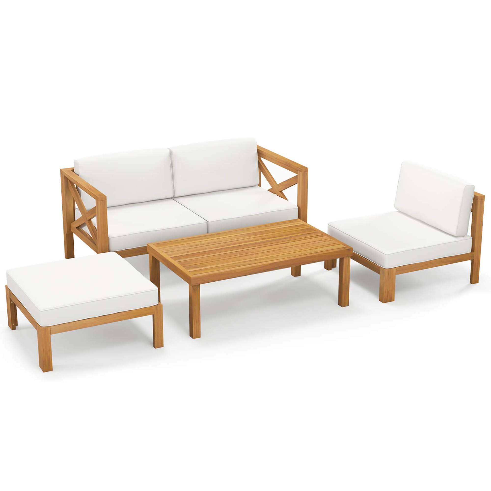 Alt View 4. Gymax - Gymax Set of 5 Conversation Furniture Set w/ 3 Chairs 1 Ottoman & 1 Coffee Table White - Off White.