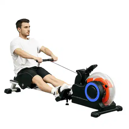 Front. Soozier - Soozier Water Rowing Machine for Home, Foldable Rower Machine with Adjustable Resistance, Wheels, LCD Monitor - Blue.