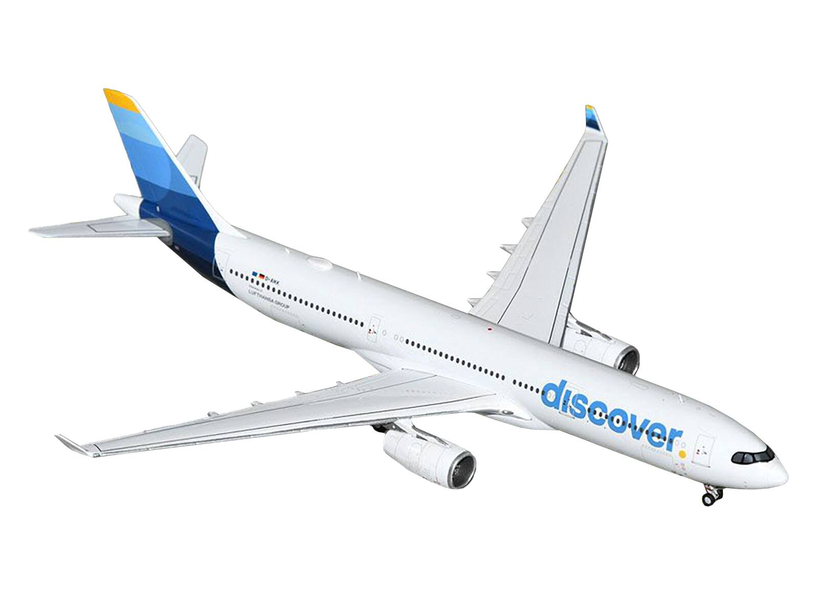 Angle. GeminiJets - Airbus A330-300 Commercial Aircraft Discover Airlines (D-AIKK) White with Blue Tail 1/400 Diecast Model Airplane - White with Blue.