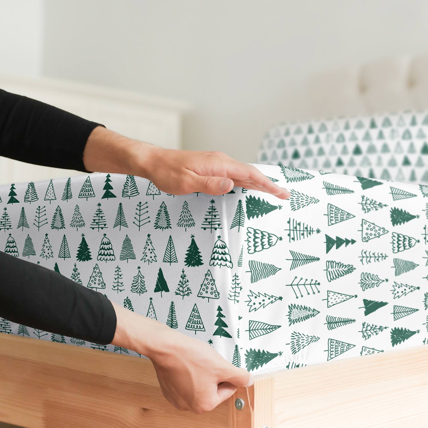 Back. CGK Linens - 4 Piece Christmas Pattern Sheet Set - Soft, Wrinkle-Resistant Holiday Bedding - Queen - Christmas Trees Green.