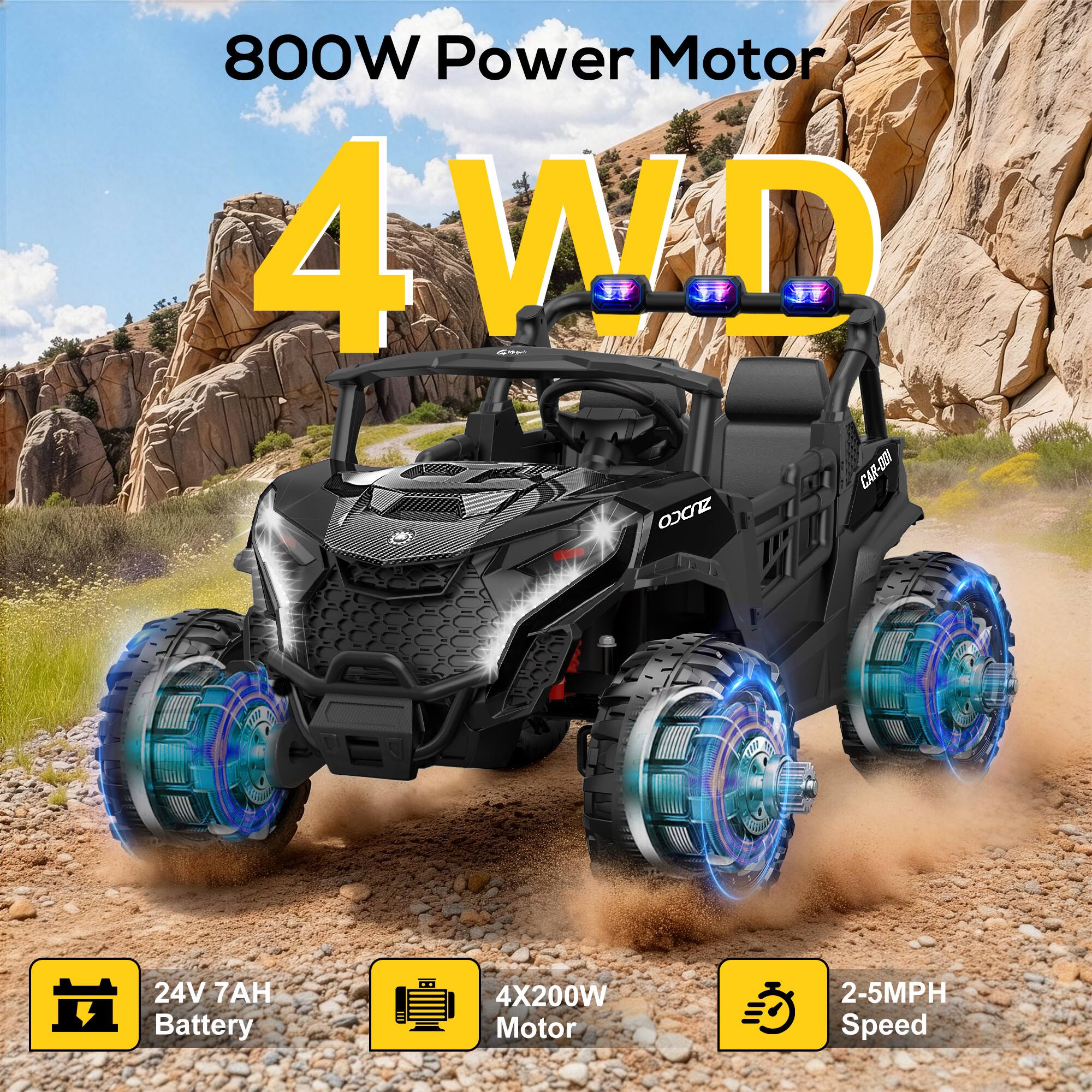 800W Power Motor  
4WD  
CAR-D21 ZUDCO  
24V 7AH Battery  
4X200W Motor  
2-5MPH Speed