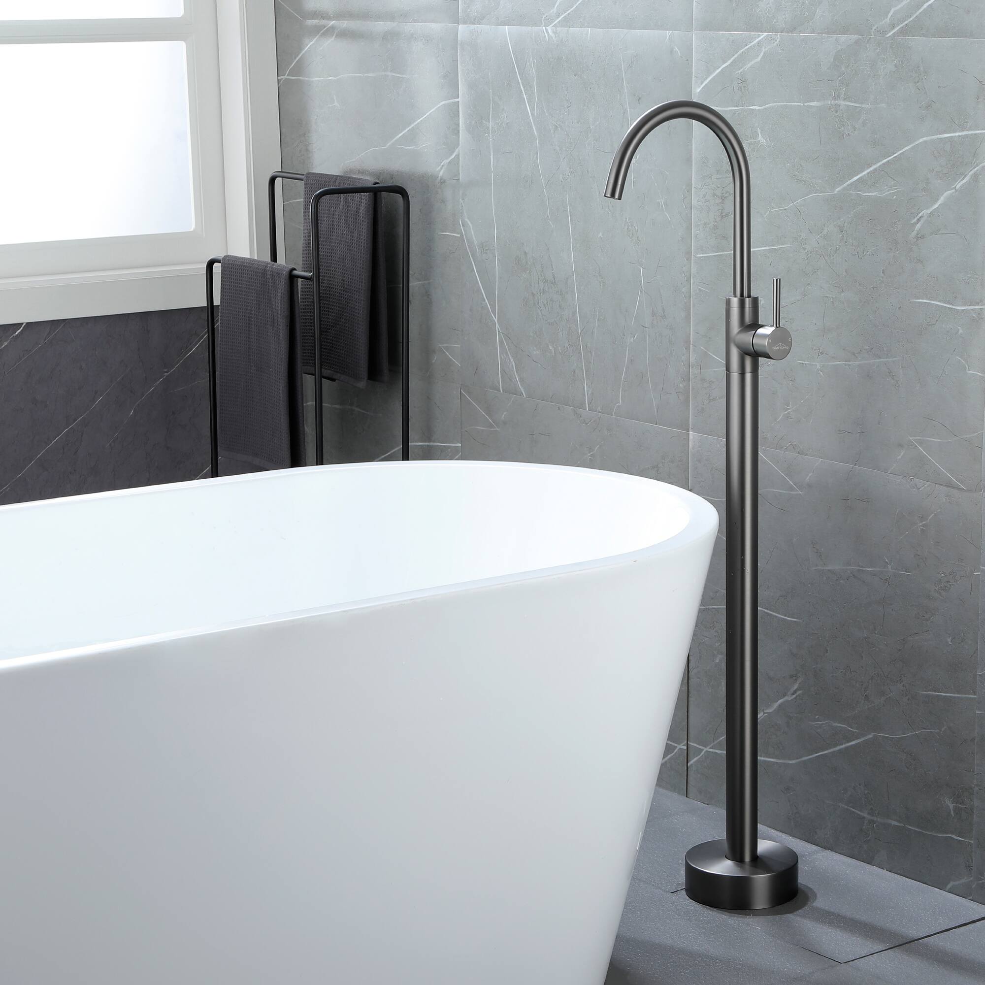 Alt View 10. Boyel Living - Freestanding Floor Mount Single Handle Bath Tub Filler Faucet with Water Supply Lines in Gunmetal Gray - Gunmetal Gray.