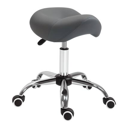 Front. Homcom - Ergonomic Rolling Saddle Stool PU Leather Hydraulic Spa Stool Height Adjustable Swivel Drafting Medical Salon Chair - Grey.