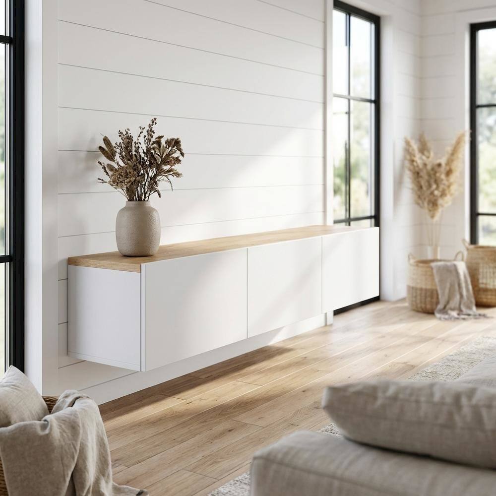 Alt View 1. FurniFact - Wall-Mounted TV Stand for Up to 75 Inch Displays in White and Sapphire Oak** - Brown.