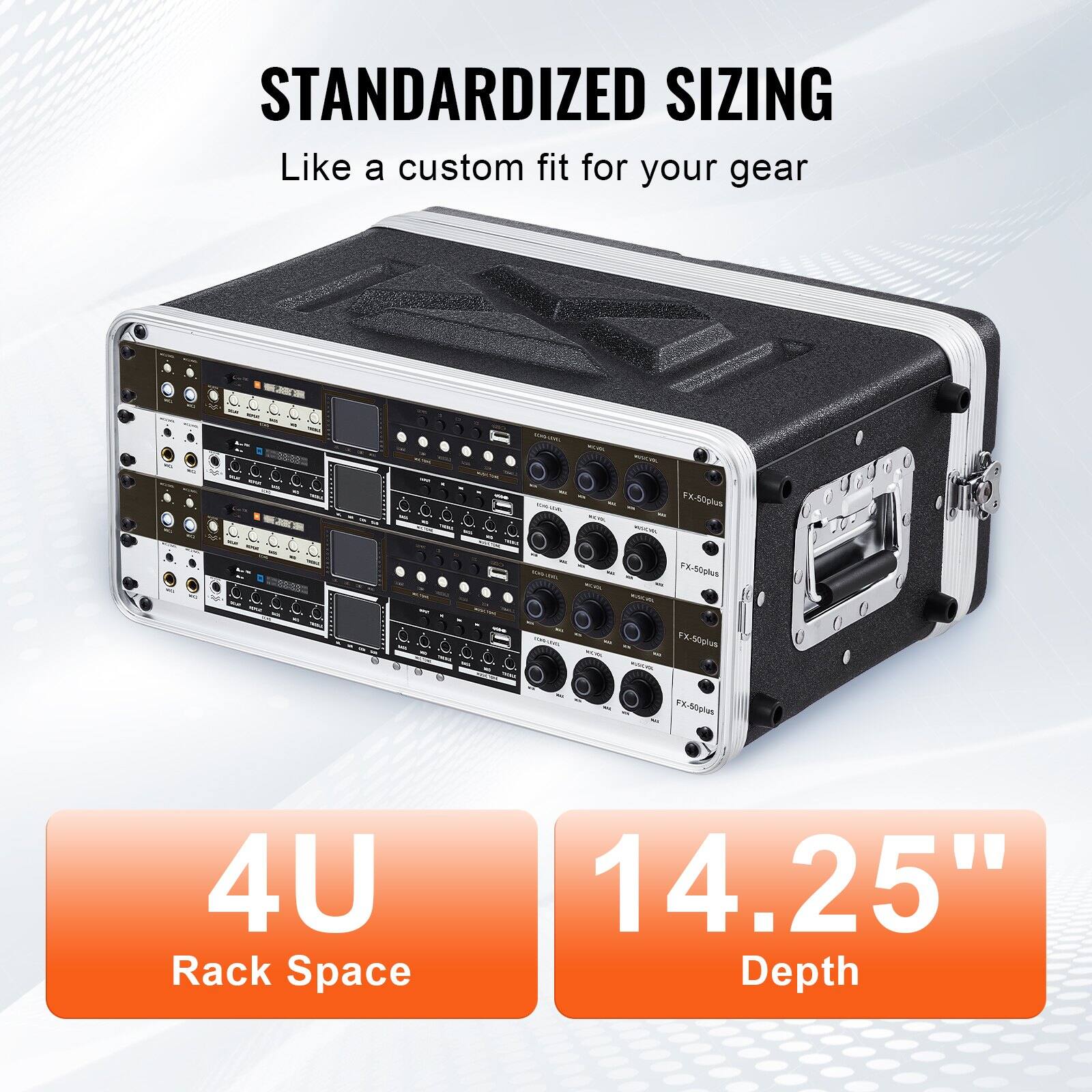 STANDARDIZED SIZING  
Like a custom fit for your gear  

4U Rack Space  
14.25" Depth