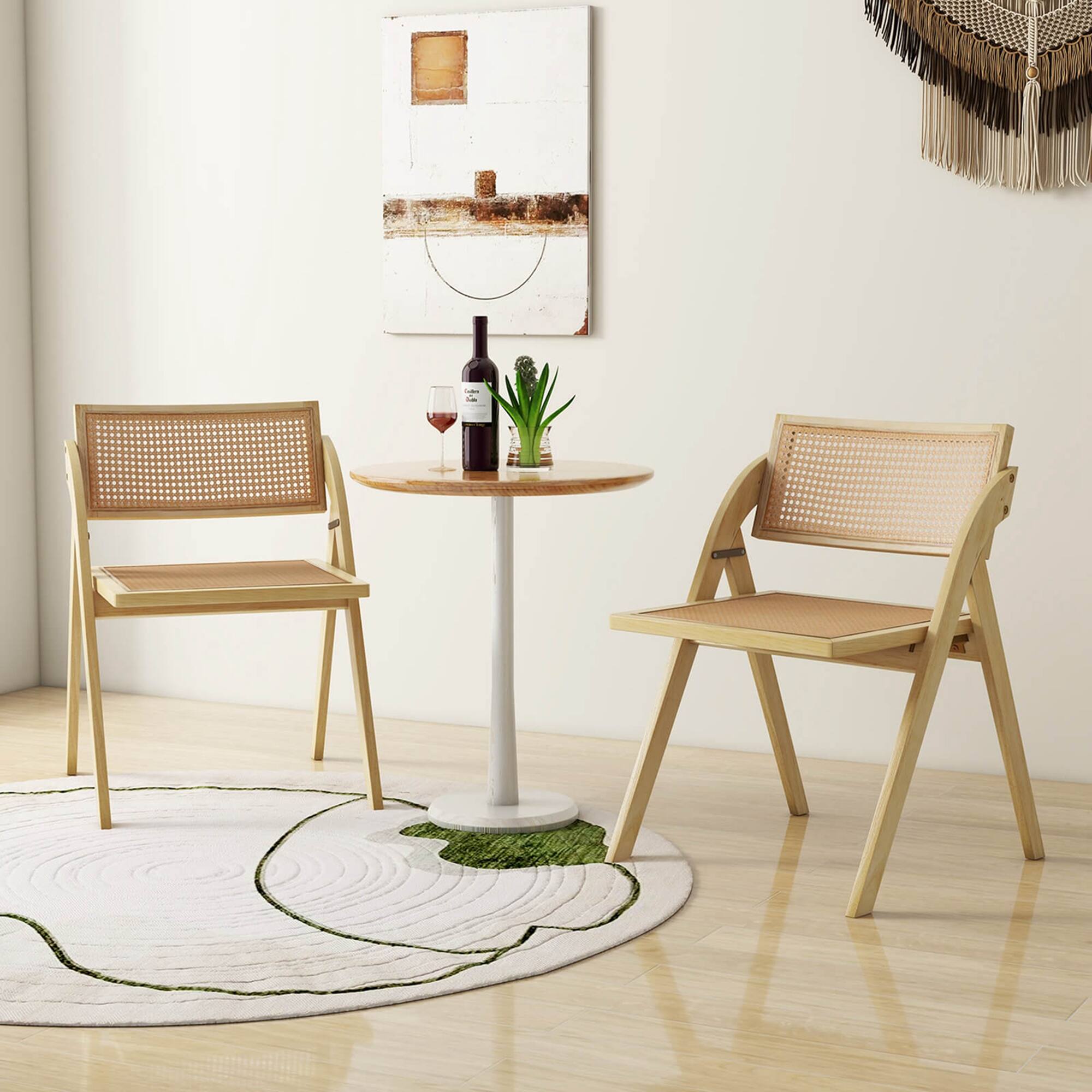 Alt View 1. Costway - Costway Foldable Dining Chairs Set of 2 with Woven Rattan Backrest & Seat Rubber Wood Frame - Natural.