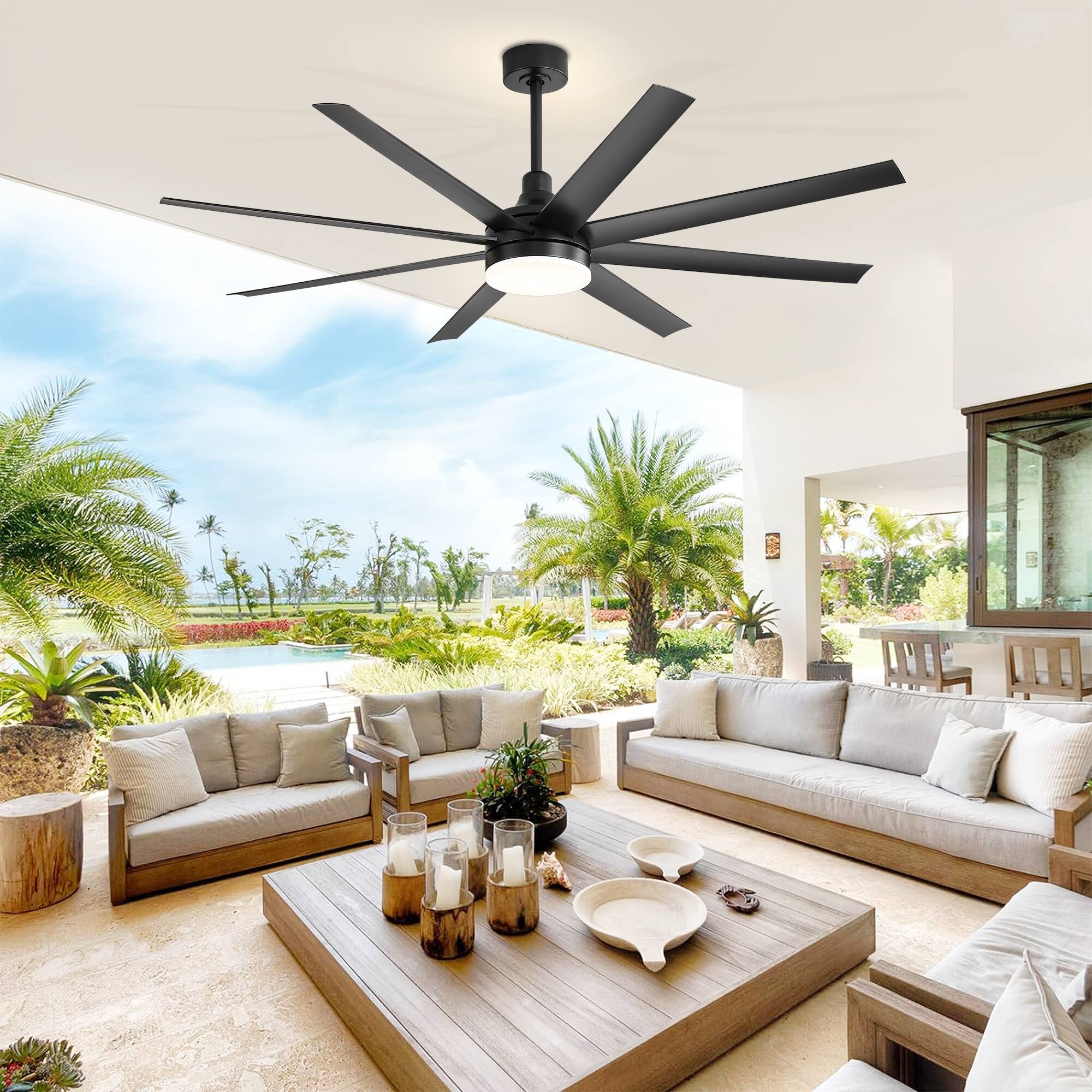Alt View 2. Breezary - 65-Inch Ceiling Fan with 8 ABS Blades, 6-Speed DC Motor, Remote Control with Timer, 2 Downrods, Light/No-Light Options - Black (With Light).