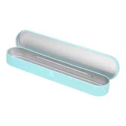 Front. Unique Bargains - Metal Tin Box Container, 7x1.5x0.8 Inch Rectangular Hinged Lid Box, Mini Portable Storage for Drawing Pins & Pencil - Blue.