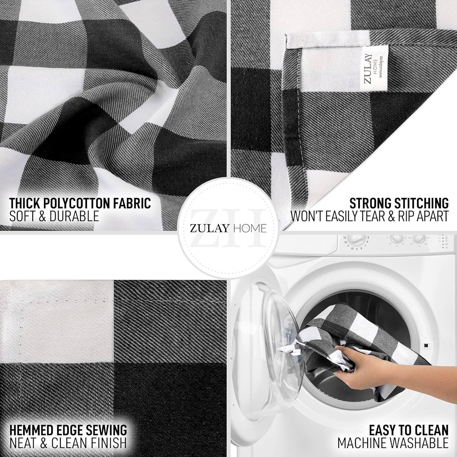 ZULAY HOME  
www.zulay.ne  

THICK POLYCOTTON FABRIC  
SOFT & DURABLE  

STRONG STITCHING  
WON'T EASILY TEAR & RIP APART  

HEMMED EDGE SEWING  
NEAT & CLEAN FINISH  

EASY TO CLEAN  
MACHINE WASHABLE