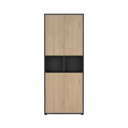Front. Tvilum - 6 Shelf Boockase with 4 Doors, Home Office Storage - Gray.
