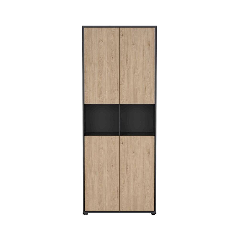 Front. Tvilum - 6 Shelf Boockase with 4 Doors, Home Office Storage - Gray.