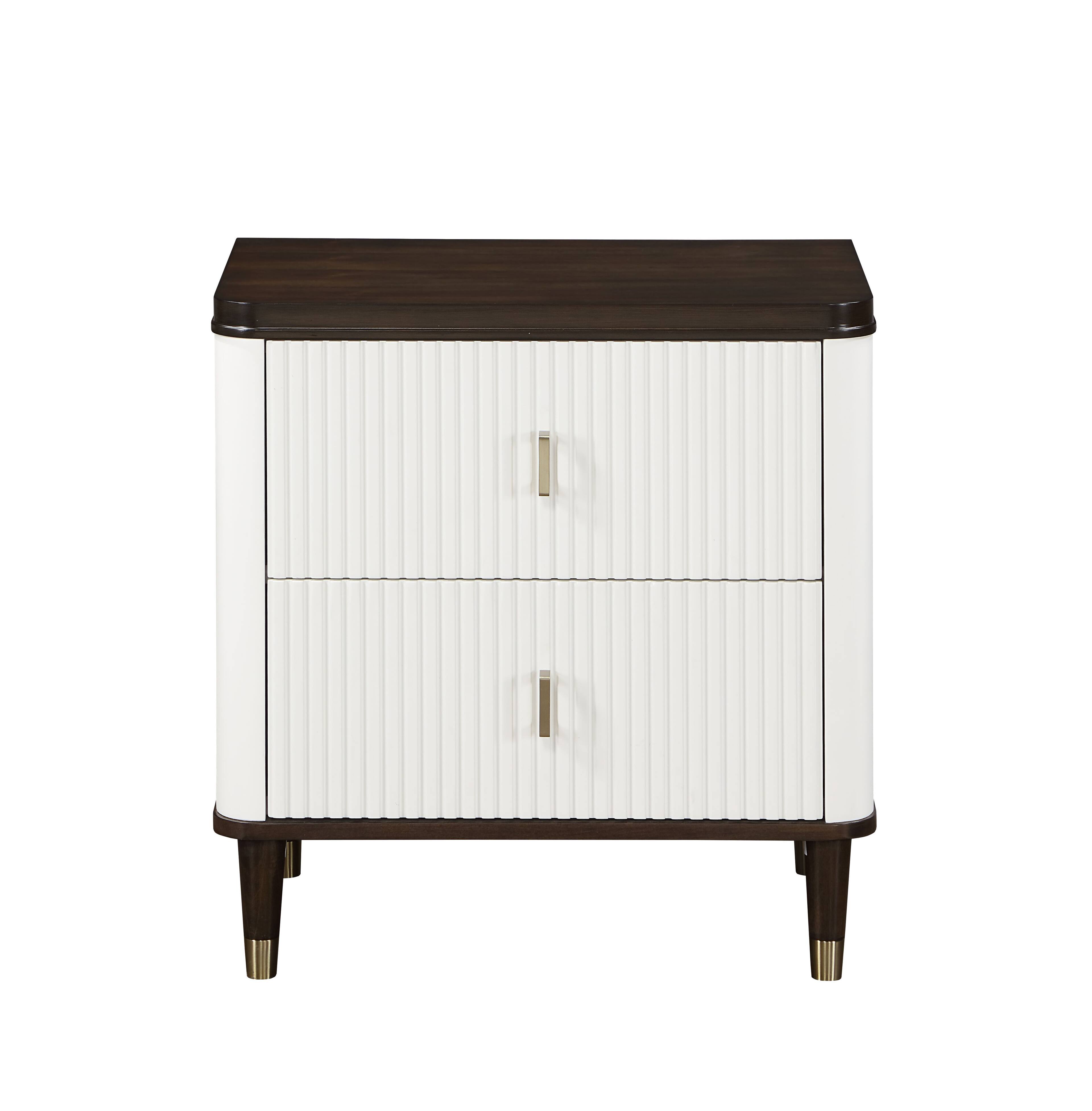 Back. Tiramisubest - White & Walnut Night Stand with USB Port and Smooth-Glide Drawer - White.
