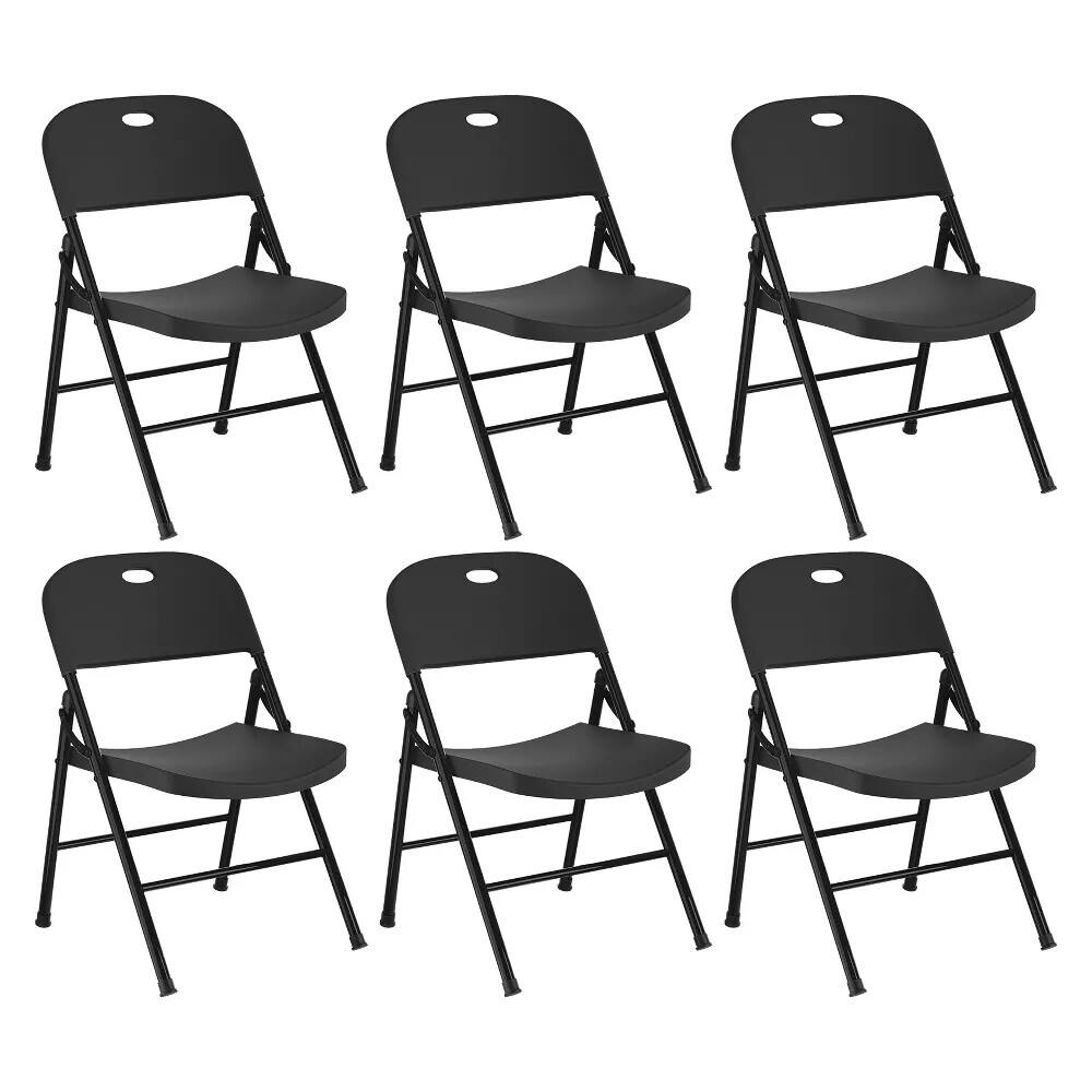 Front. HONGGE - 6 Pack Heavy Duty Folding Chairs with Ergonomic Contoured Seats and 330 lb Capacity - Black.
