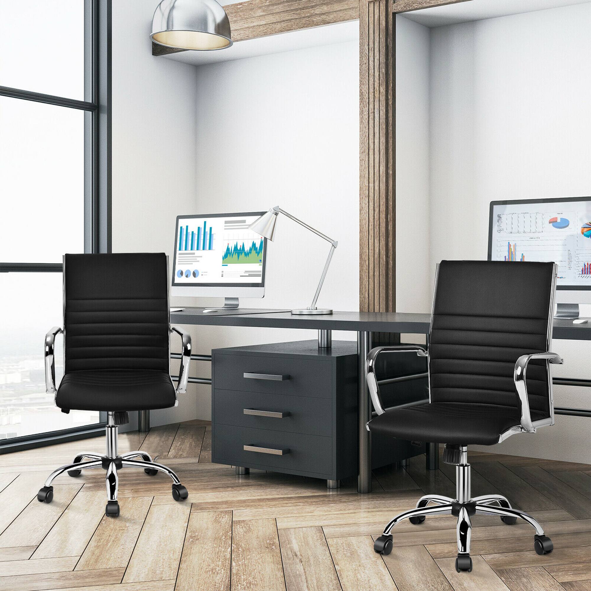 Angle. Costway - PU Leather High Back Conference Task Chair (Set of 2) - Black.