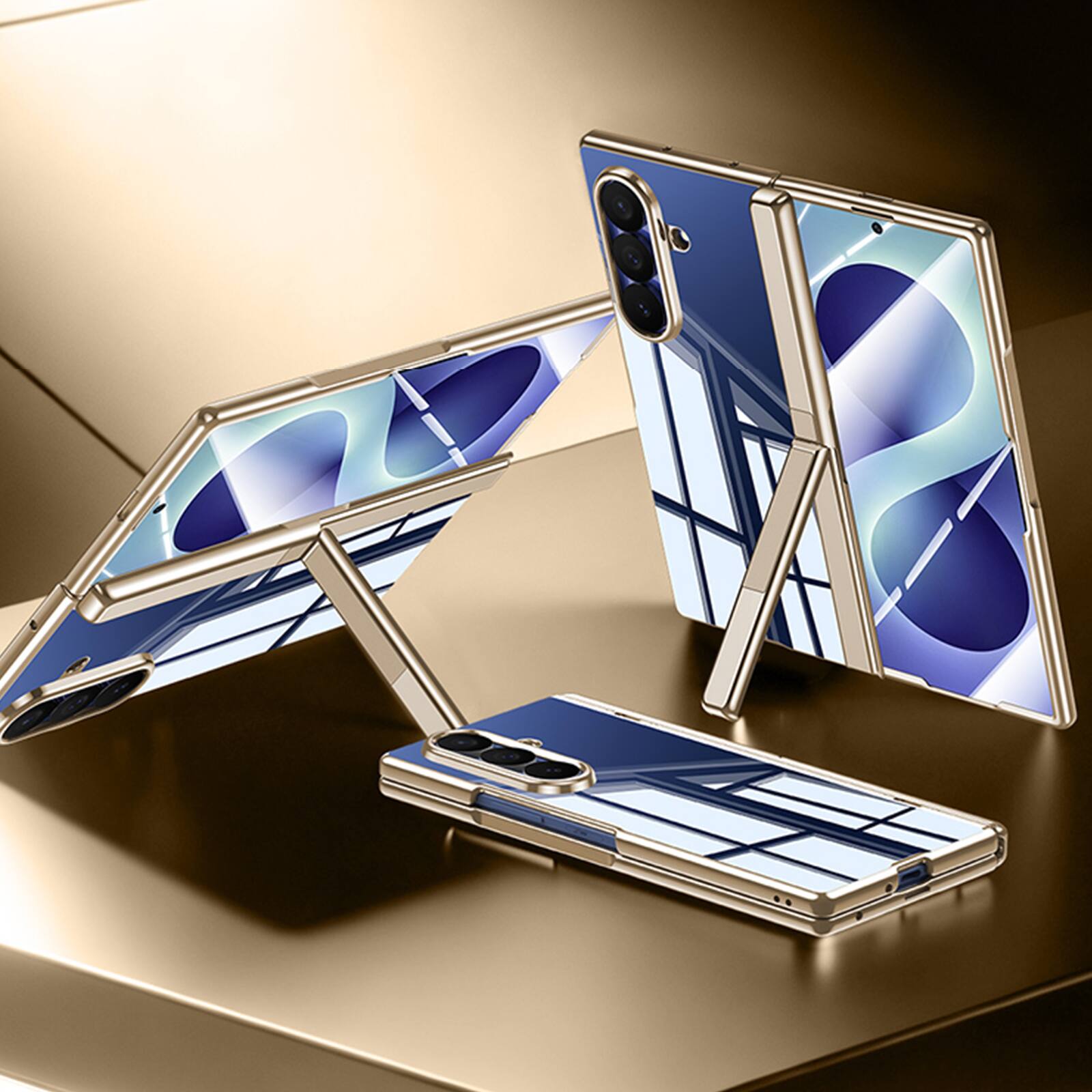 Angle. Dteck - For Samsung Galaxy Z Fold8 Ultra Clear Case Shockproof Fold Kickstand Hinge Protection Cover Built-in Screen Protector - Gold(privcy film).