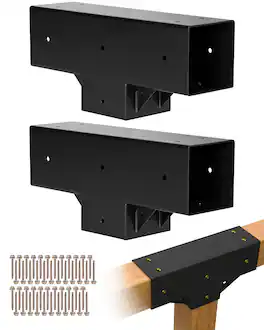 VEVOR - Pergola Kit 2-Pack, T-Shaped 4x4 (Actual 3.5x3.5 Inch), 3-Way Pergola Brackets DIY Woodworking Gazebo Bracket Kit - Black