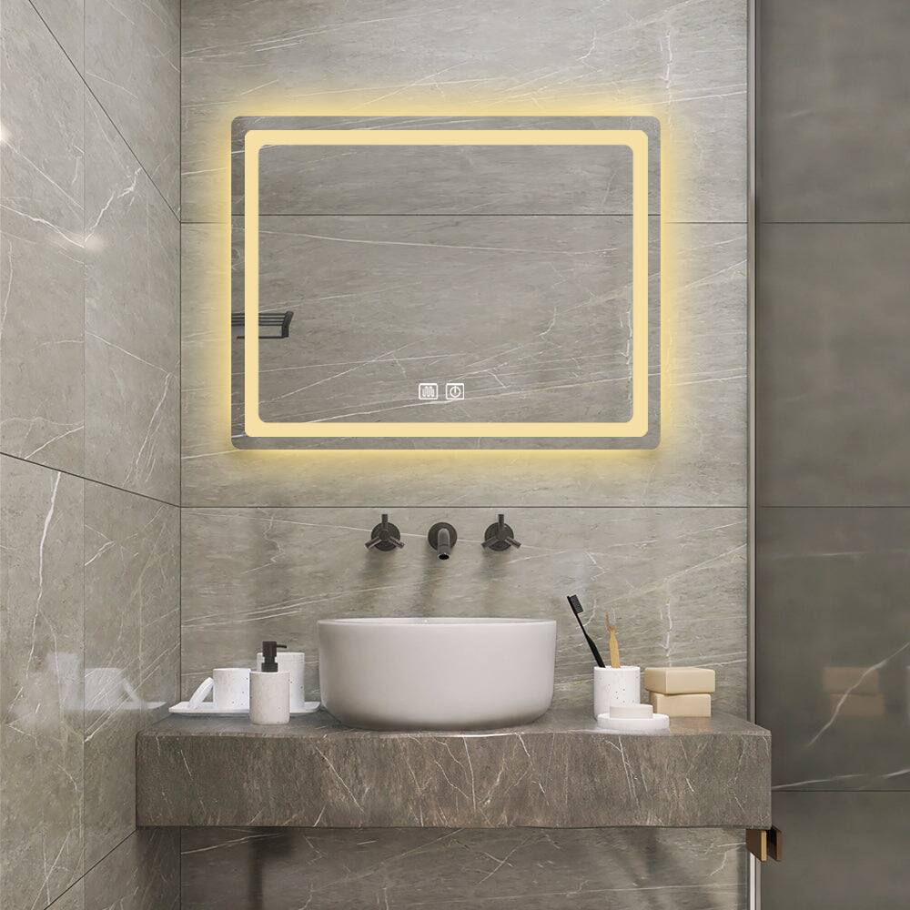 Angle. BreeBe - 36 in LED Bathroom Vanity Mirror Polished Crystal Smart Lighted Wall-Mounted Single LED Vanity Mirror - Transparent / Matte White.