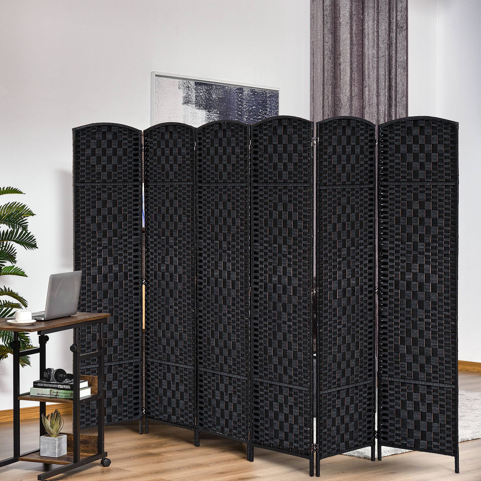 Alt View 1. Homcom - 6 Panel Folding Wicker Weave Room Divider, Portable Privacy Screen for Bedroom Home Office​ - Black.