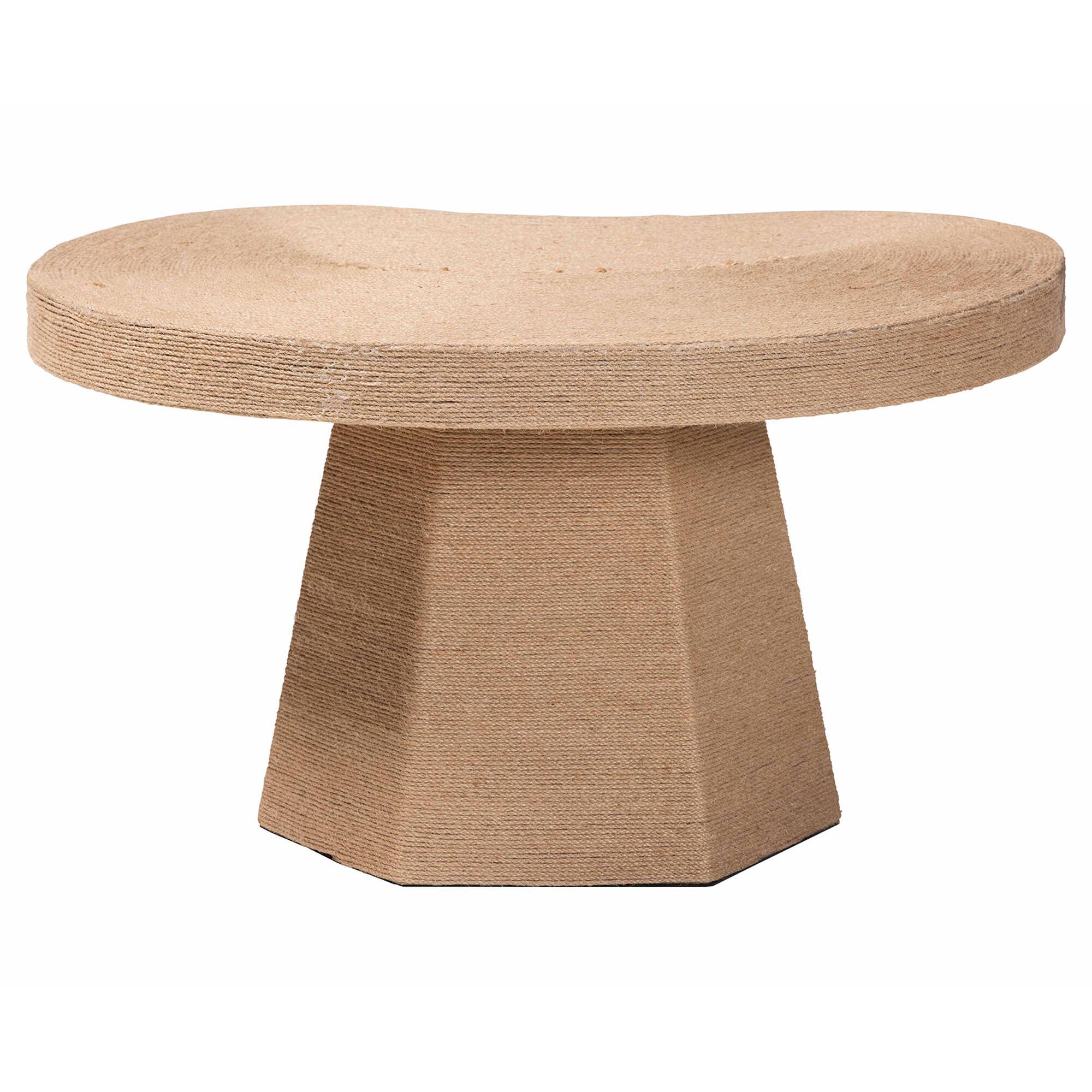 Back. bali & pari - Lenka Natural Jute Coffee Table - Textured Handwoven Cocktail Table with Sculptural Base and Irregular Top - Natural Brown.