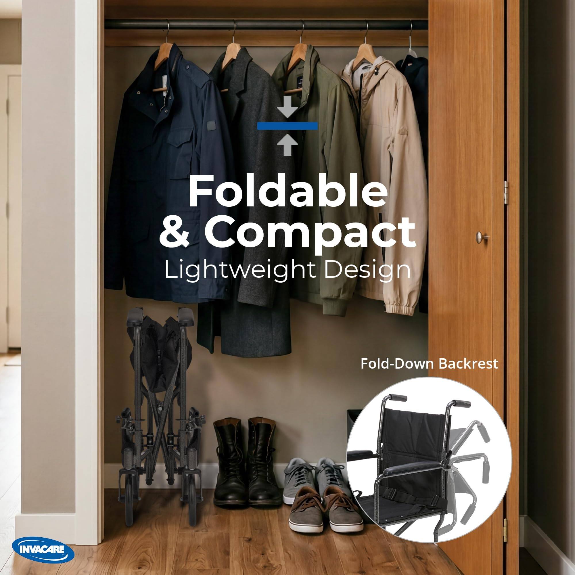 Foldable & Compact Lightweight Design  
Fold-Down Backrest  
INVACARE