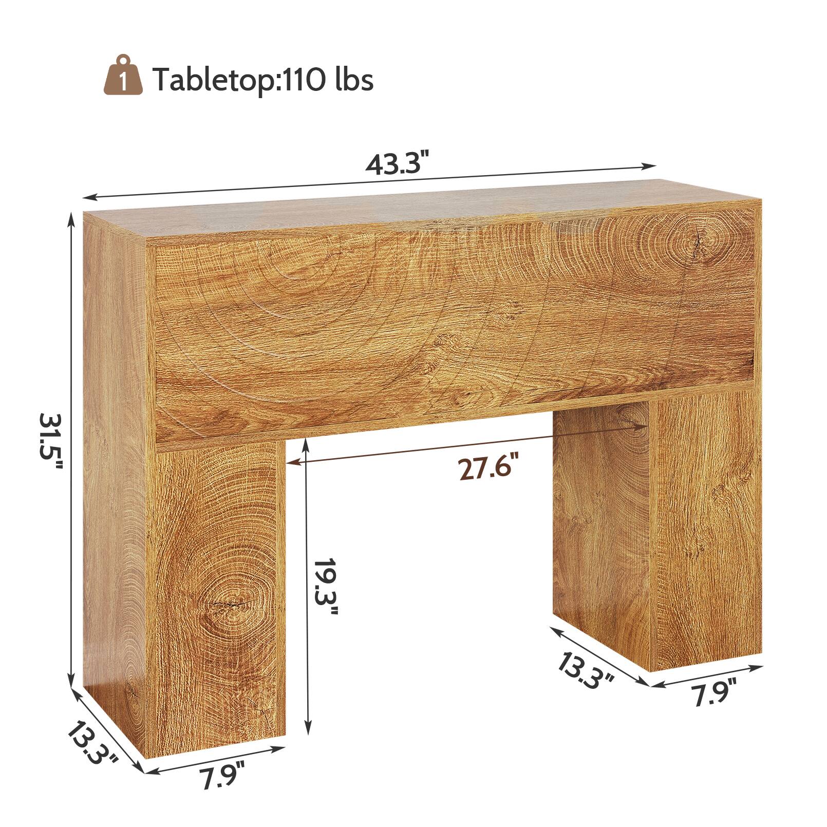 Tabletop: 110 lbs  
43.3" x 31.5" x 27.6" x 13.3" x 7.9" x 19.3" x 13.3" x 7.9"