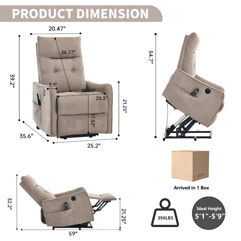 PRODUCT DIMENSION  
20.47"  
39.2"  
35.6"  
26.77"  
3.1"  
22.04"  
20.3"  
17.32"  
25.2"  
21.25"  
54.7"  
32.2"  
59"  
21.25"  

Arrived in 1 Box  
Ideal Height 350LBS  
5'1"-5'9"