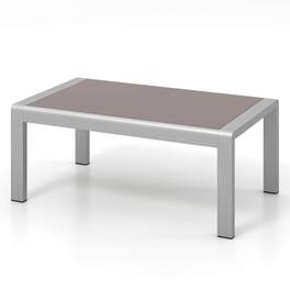 Gymax - Outdoor Rectangle Coffee Table Aluminum Side Table w/ Tempered Glass Tabletop - Gray