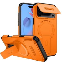 Dteck - Magnetic Case for Apple iPhone 17 Pro Max with Flip Camera Lens Cover,Qi Wireless Charging,Rugged Stand Shockproof Shell - Orange