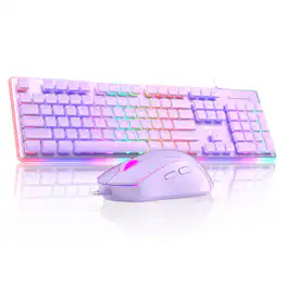 TECH SAFARI - Gaming Creamy And Mouse White 104 Keys Rgb 6 Speed Combo Pudding Keycaps Silent Computer For Computer pc la - Purple