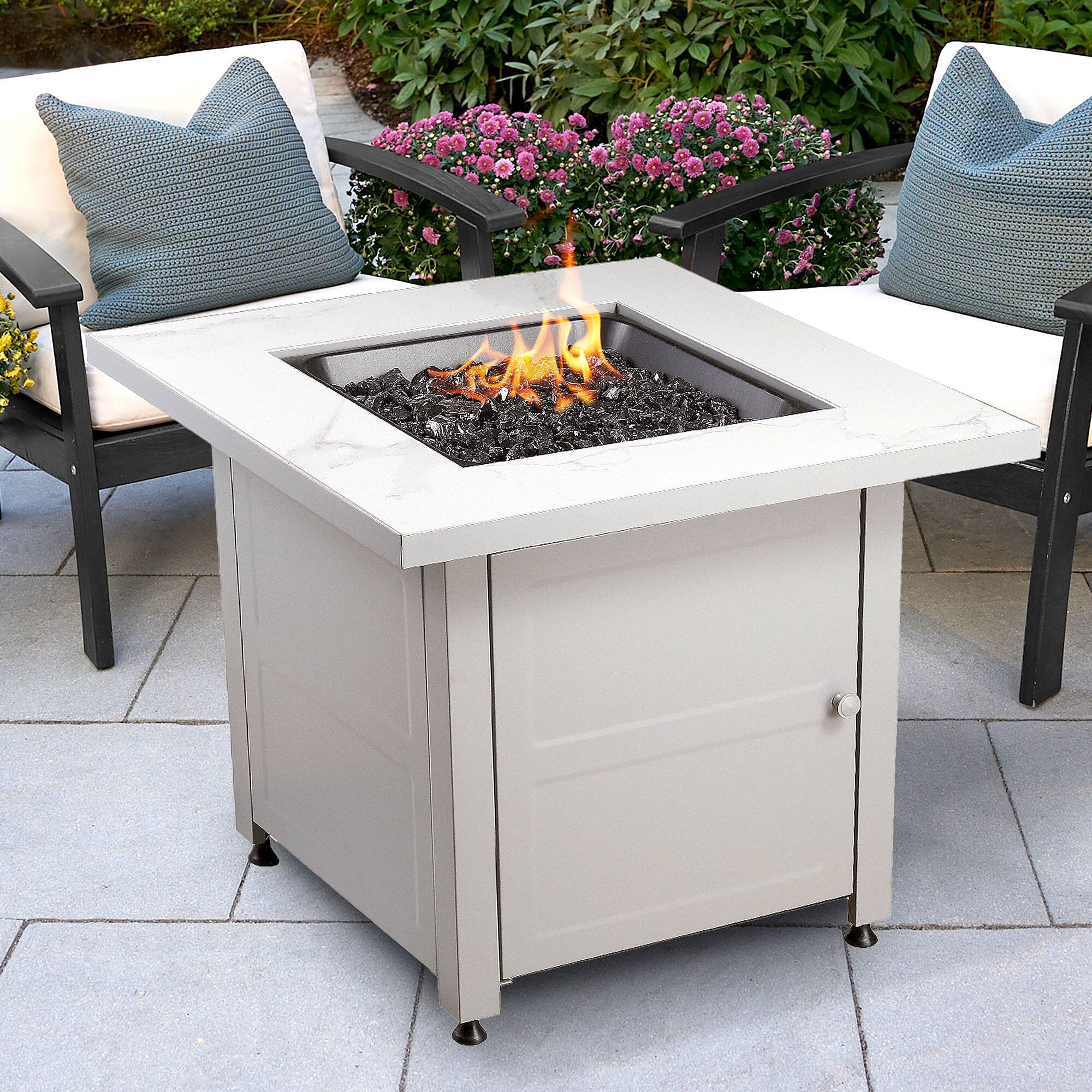 Alt View 1. Endless Summer - Endless Summer Outdoor Fire Pit Table with Faux Marble Finish, Black Glass - Gray.