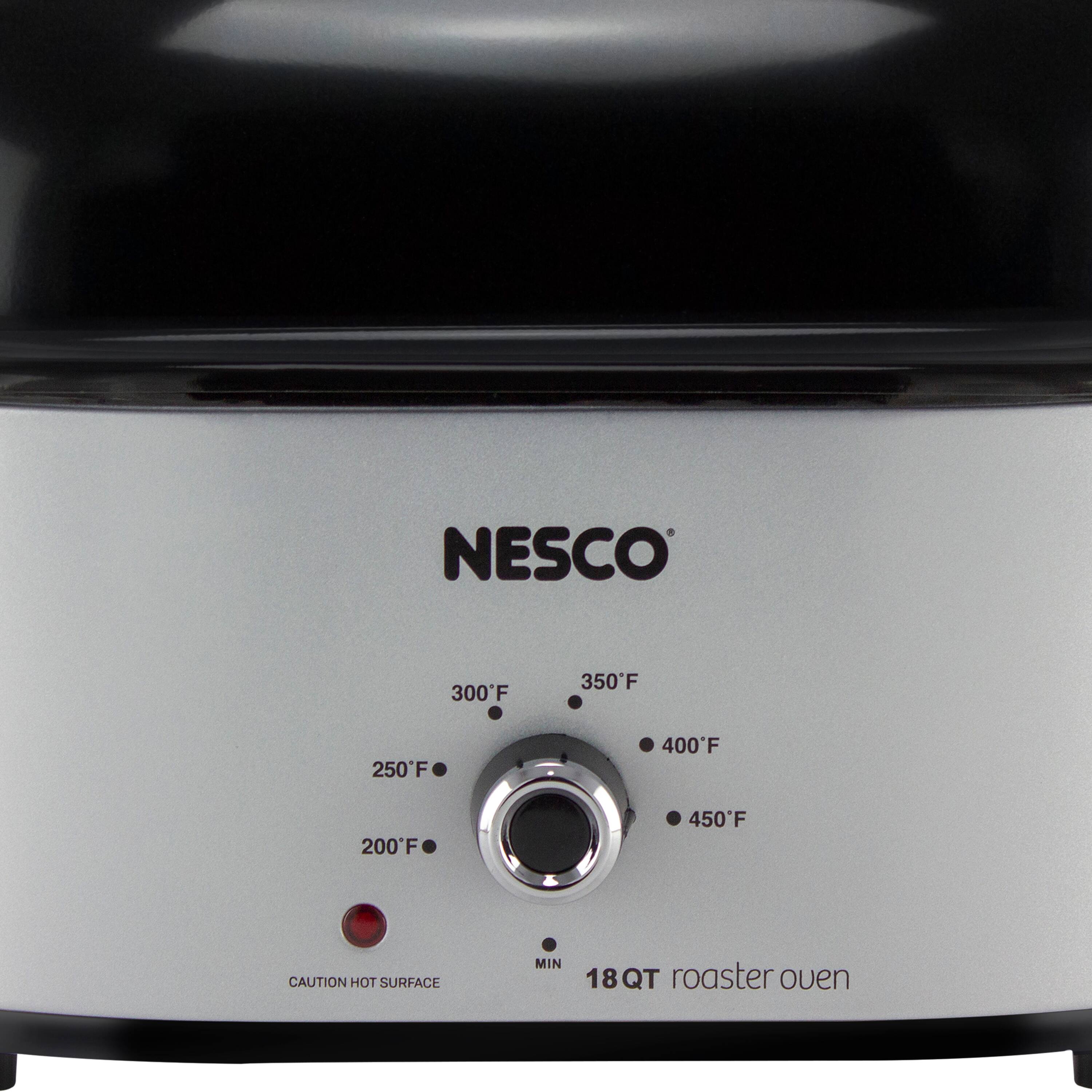 NESCO 300F 350F 250F 400F 200F 450F CAUTION HOT SURFACE MIN 18QT roaster oven