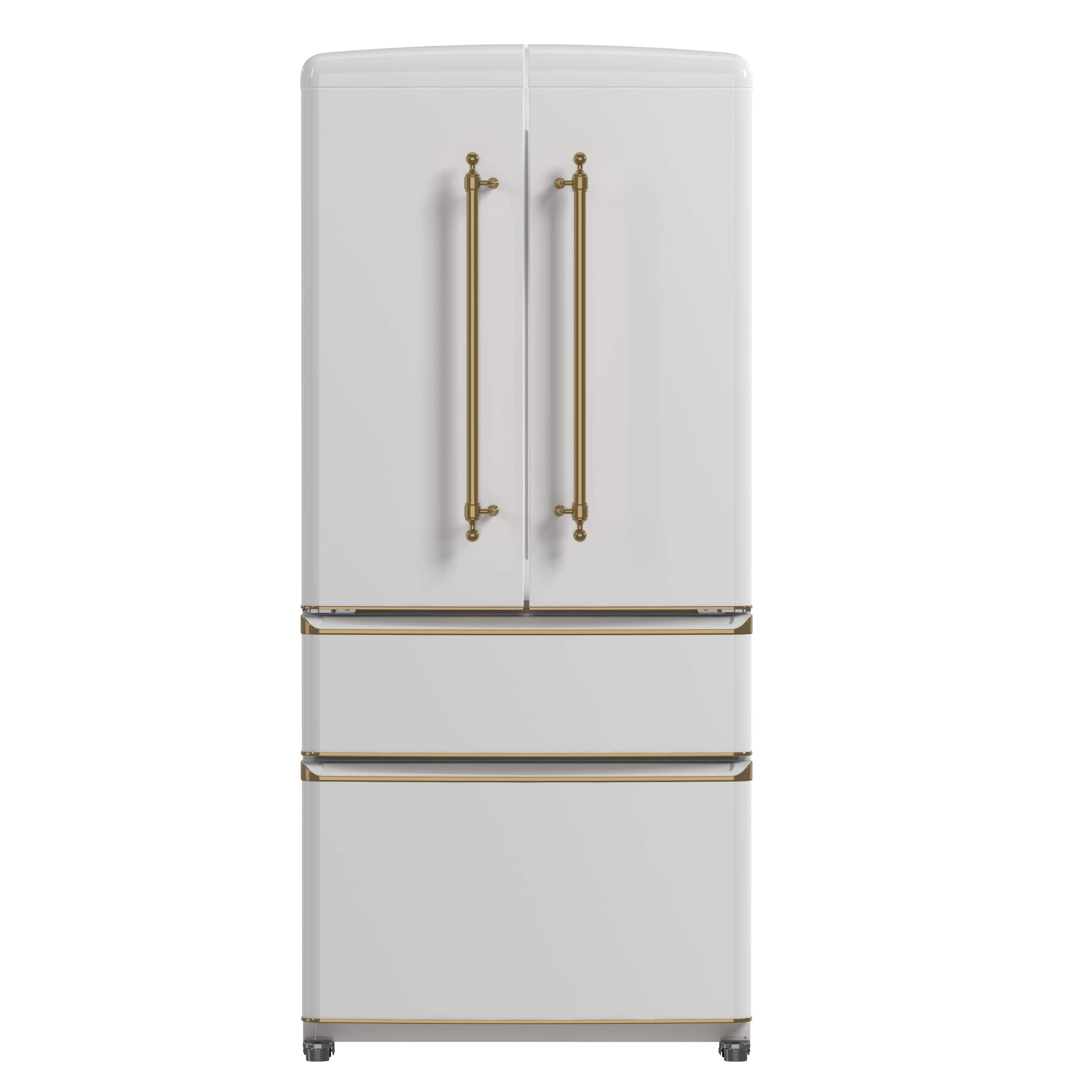 Forno Appliances - Luigi 18 Cu. Ft. French Door Refrigerator with Antique Brass Handles - White