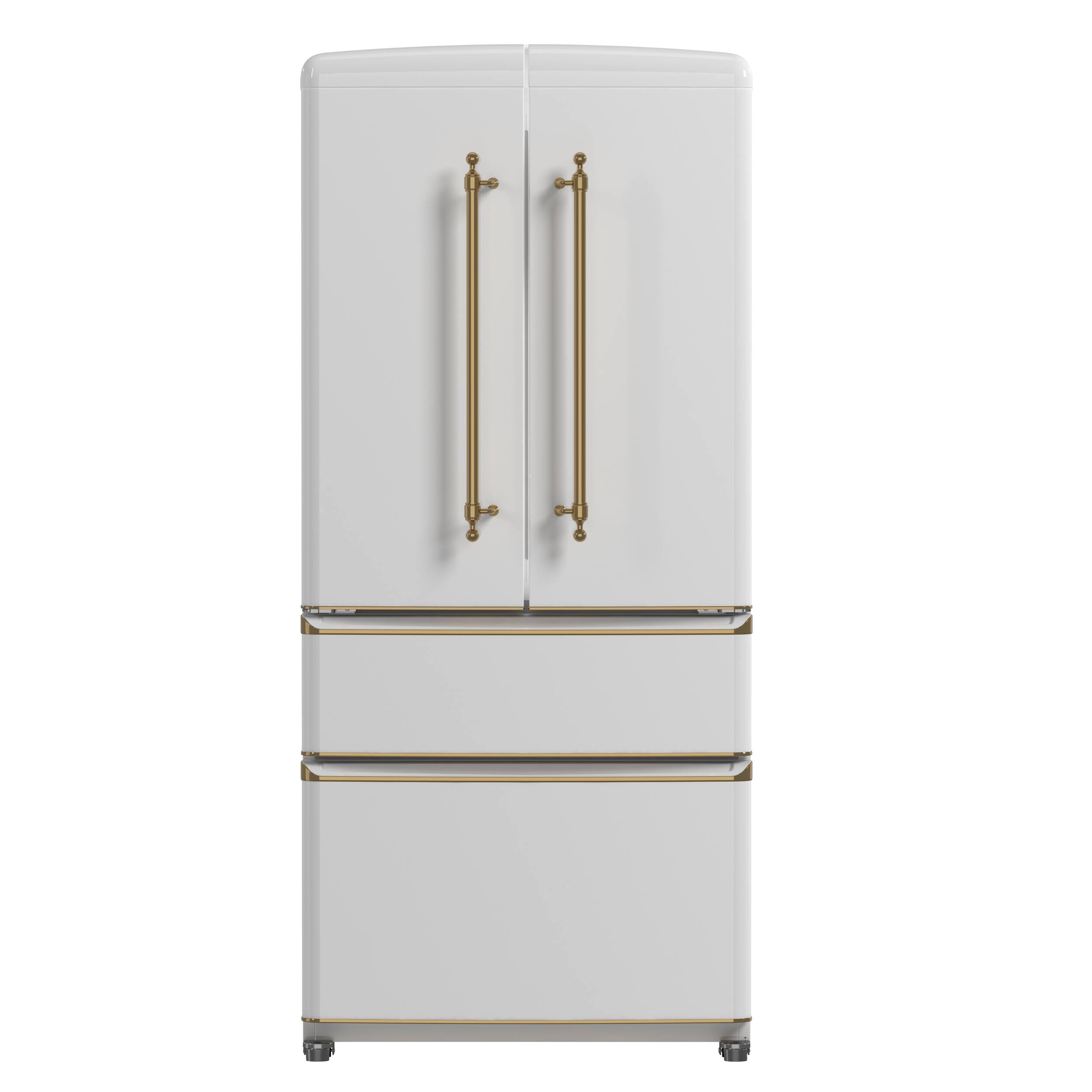 Forno Appliances - Luigi 18 Cu. Ft. French Door Refrigerator with Antique Brass Handles - White